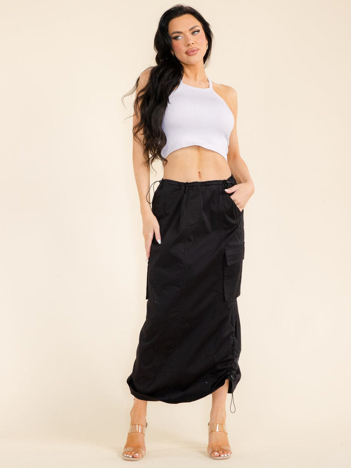 WOMEN'S ADJUSTABLE EDGE & WAIST CARGO POCKETS MAXI SKIRT