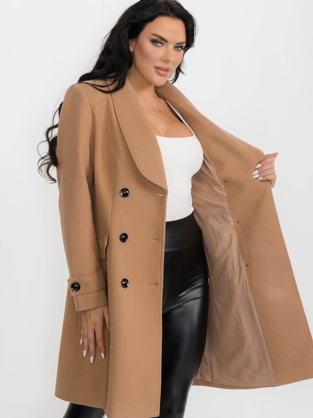 WOMEN'S LONG SLEEVE BUTTON CLOSURE FRONT POCKETS COAT