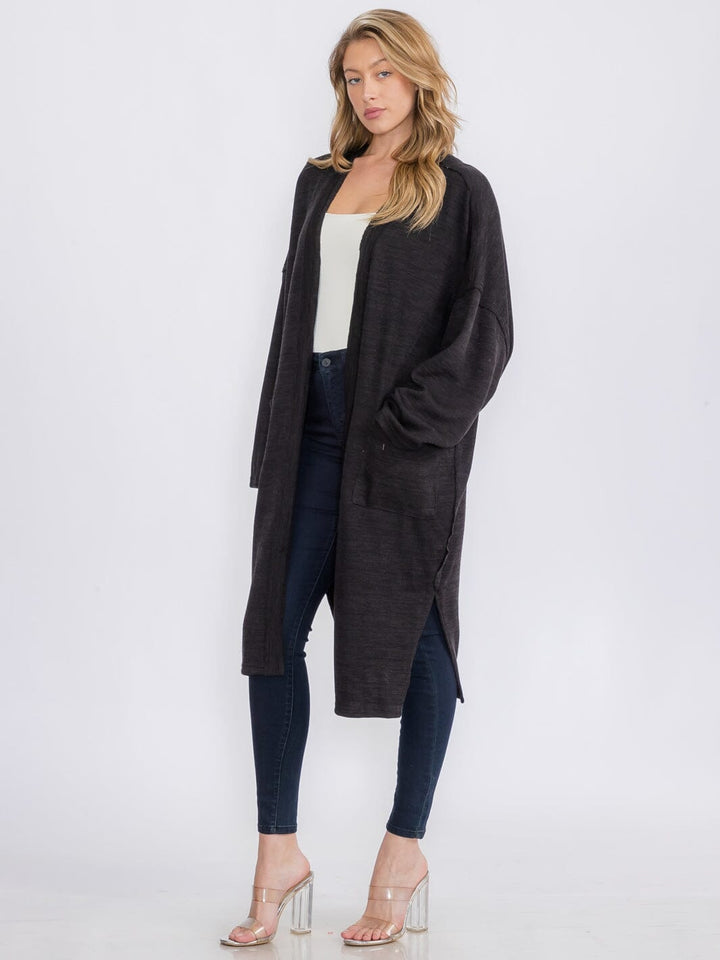 WOMEN'S LONG SLEEVE OPEN FRONT POCKETS CARDIGAN