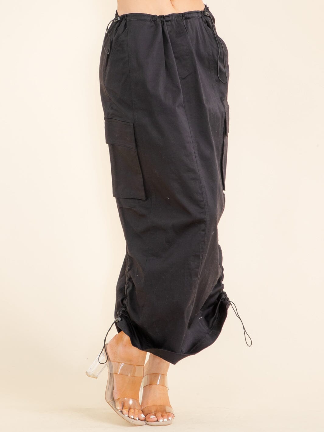 WOMEN'S ADJUSTABLE EDGE & WAIST CARGO POCKETS MAXI SKIRT