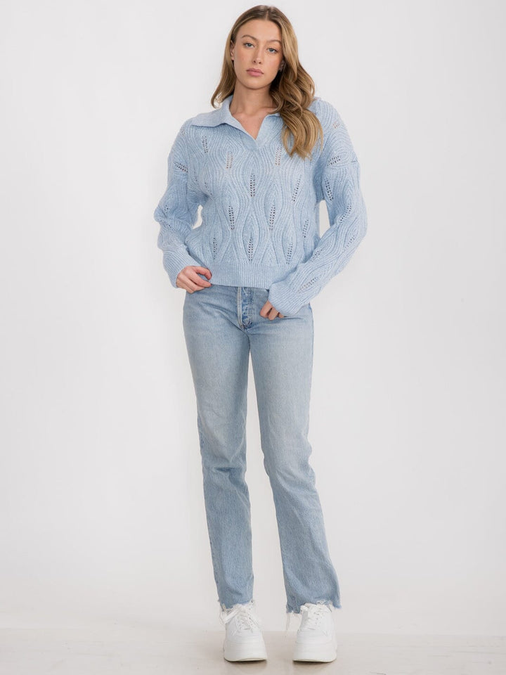 WOMEN'S LONG SLEEVE V-NECK KNIT PULLOVER SWEATER