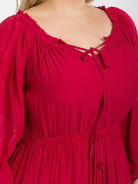 PLUS SIZE LONG SLEEVE ELASTIC WAIST TIERED MAXI DRESS