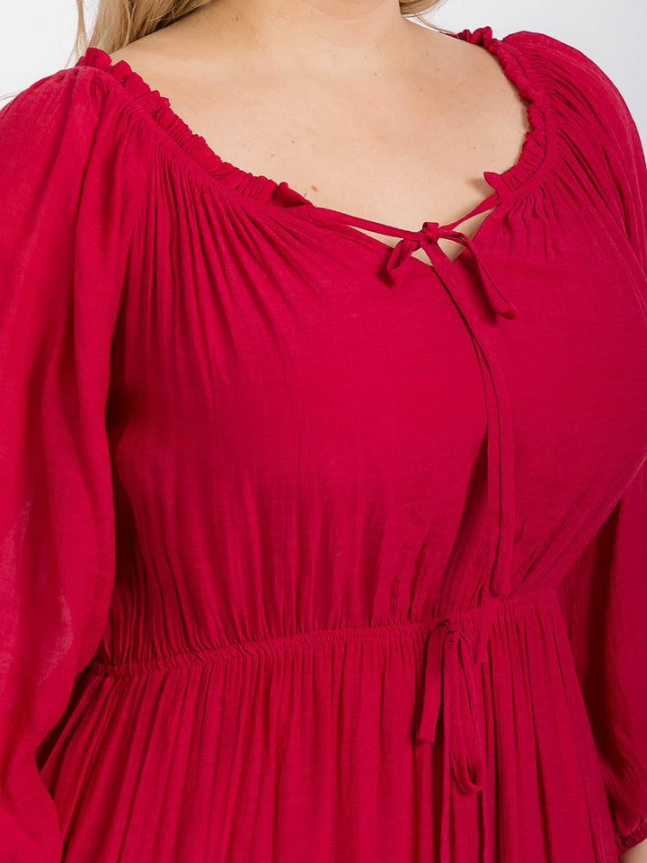 PLUS SIZE LONG SLEEVE ELASTIC WAIST TIERED MAXI DRESS