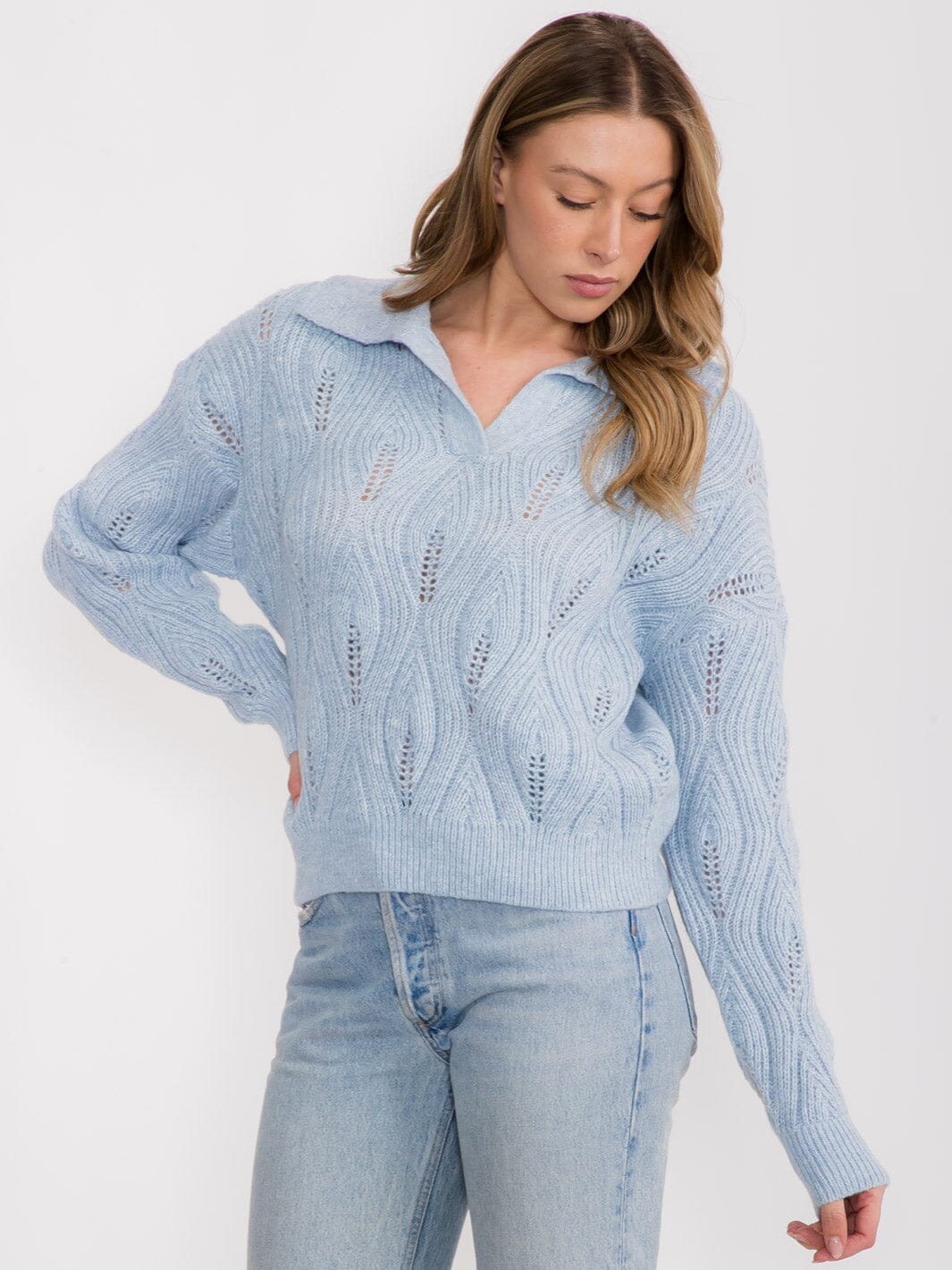 WOMEN'S LONG SLEEVE V-NECK KNIT PULLOVER SWEATER