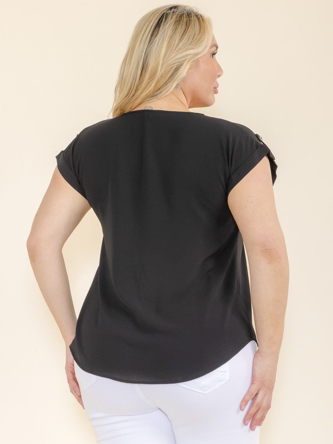 PLUS SIZE SHORT SLEEVE V-NECK BLOUSE