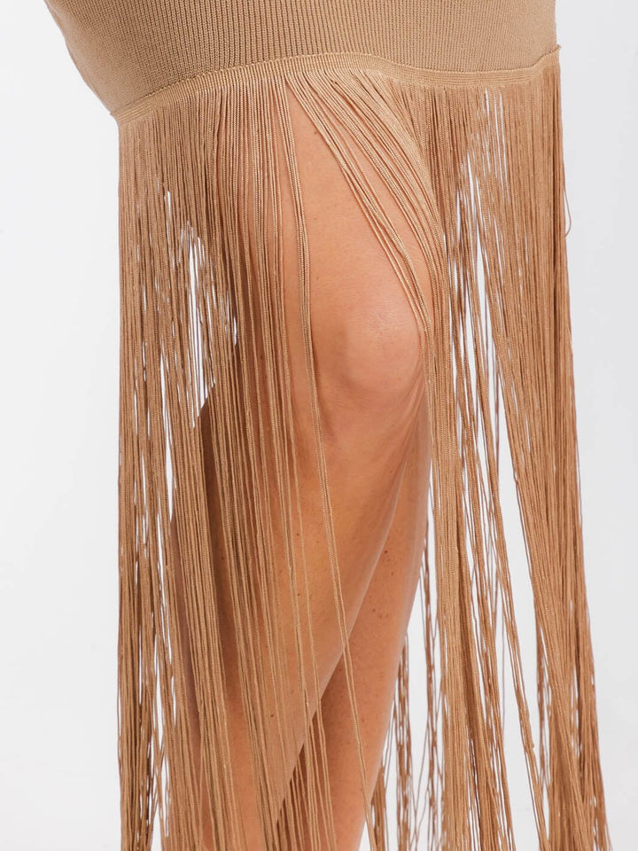 WOMENS' SLEEVELESS BODYCON FRINGE MINI DRESS