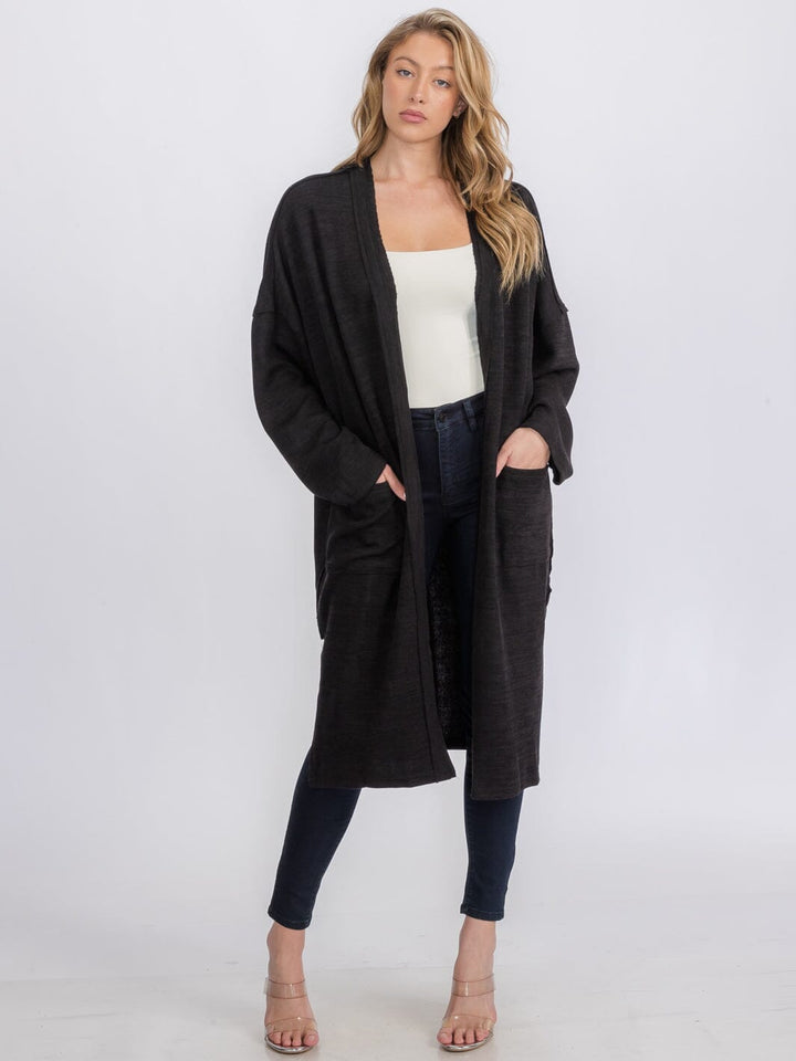 WOMEN'S LONG SLEEVE OPEN FRONT POCKETS CARDIGAN