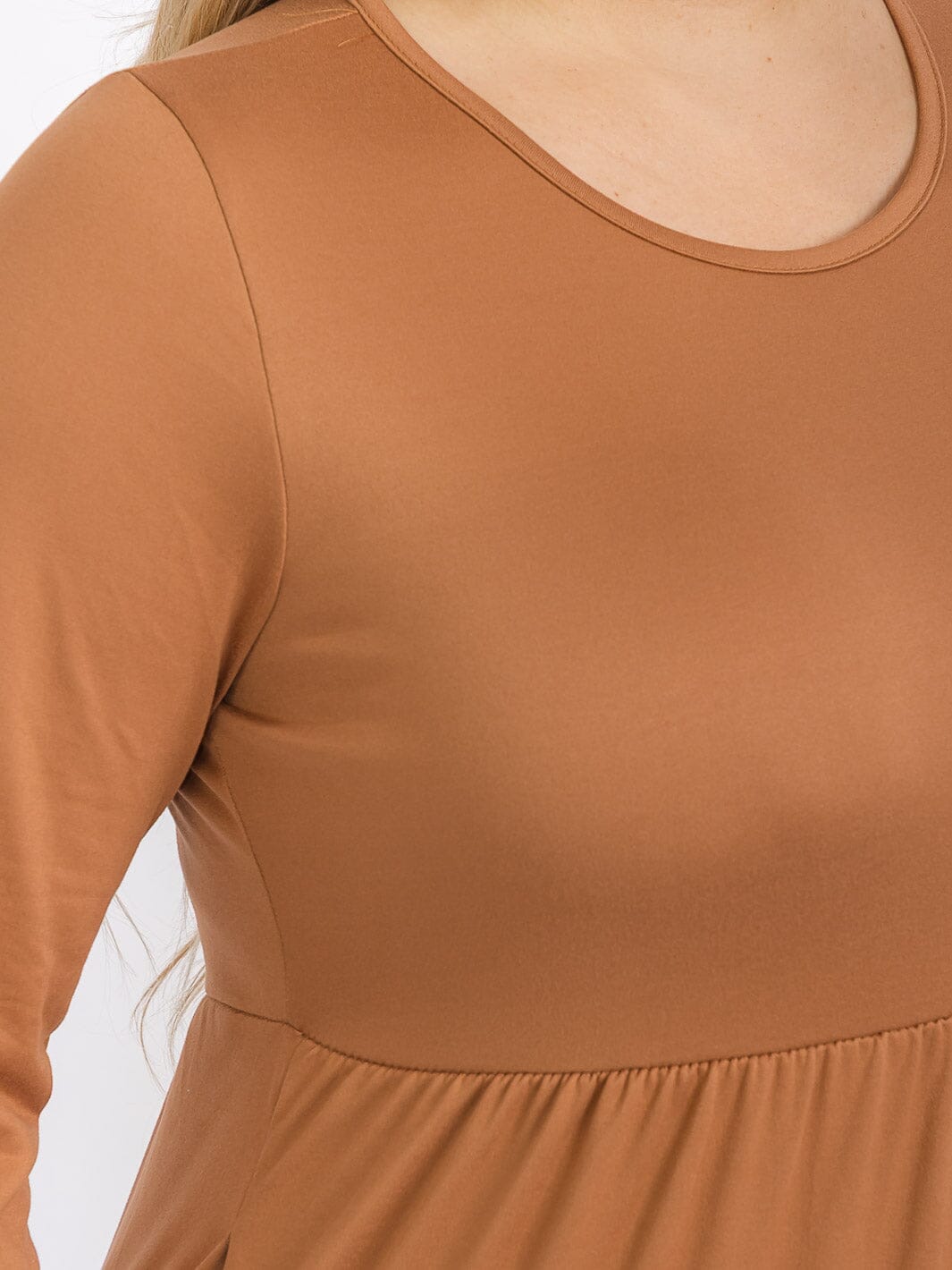 PLUS SIZE 3/4 SLEEVE FRONT POCKETS TIERED MAXI DRESS