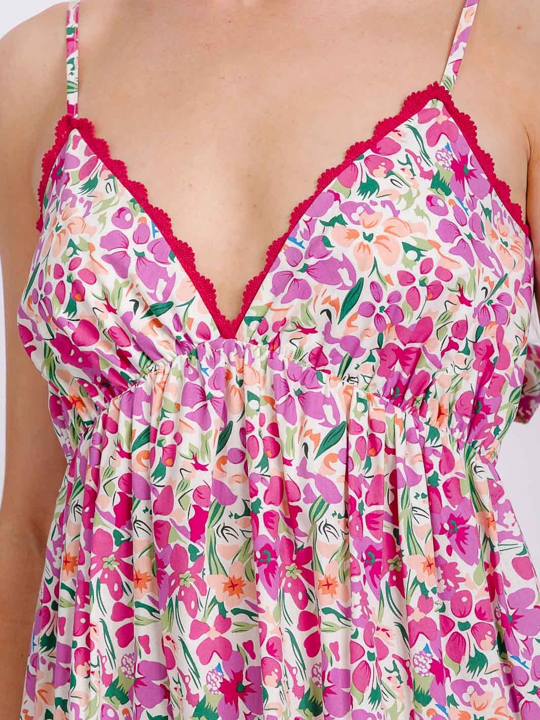 WOMEN'S SLEEVELESS V-NECK ELASTIC WAIST TIERED OPEN BACK FLORAL MAXI DRESS