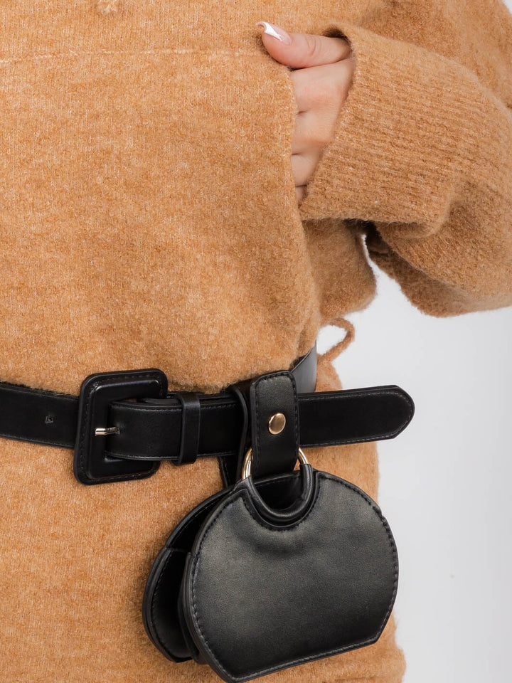 WOMEN'S LONG SLEEVE FRONT POCKETS W/FANNY PACK & BELT INCLUDED HOODED SWEATER MINI DRESS