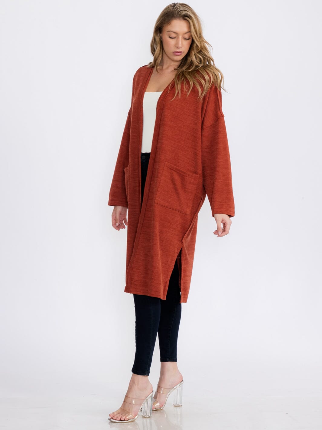 WOMEN'S LONG SLEEVE OPEN FRONT POCKETS CARDIGAN