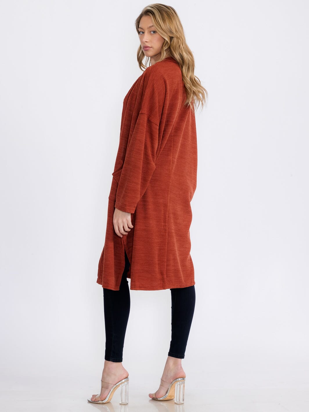 WOMEN'S LONG SLEEVE OPEN FRONT POCKETS CARDIGAN