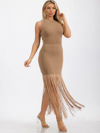 WOMENS' SLEEVELESS BODYCON FRINGE MINI DRESS