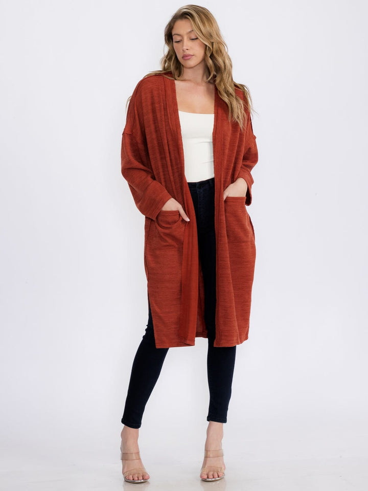 WOMEN'S LONG SLEEVE OPEN FRONT POCKETS CARDIGAN