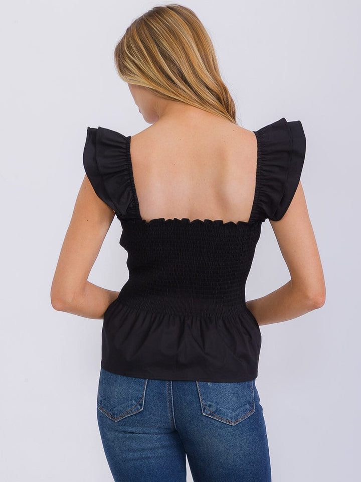 WOMEN'S SLEEVELESS SQUARE NECK SMOCK PEPLUM TANK TOP