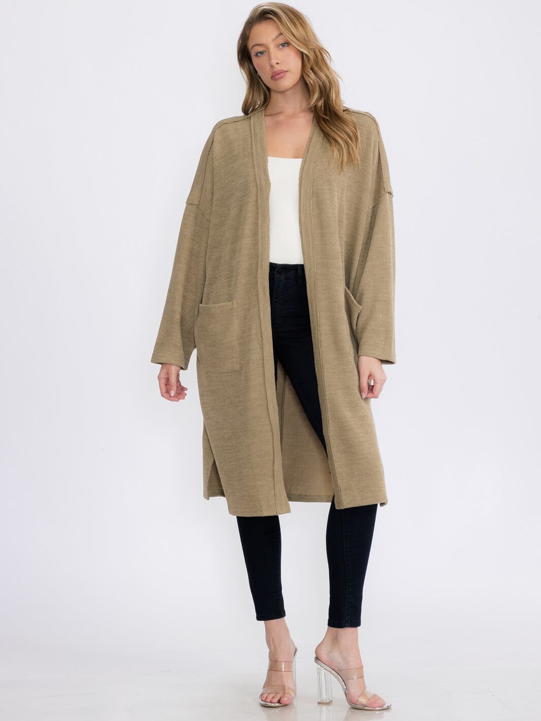 WOMEN'S LONG SLEEVE OPEN FRONT POCKETS CARDIGAN