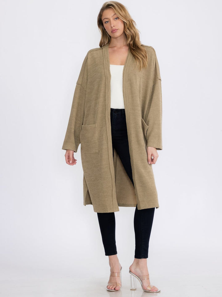 WOMEN'S LONG SLEEVE OPEN FRONT POCKETS CARDIGAN