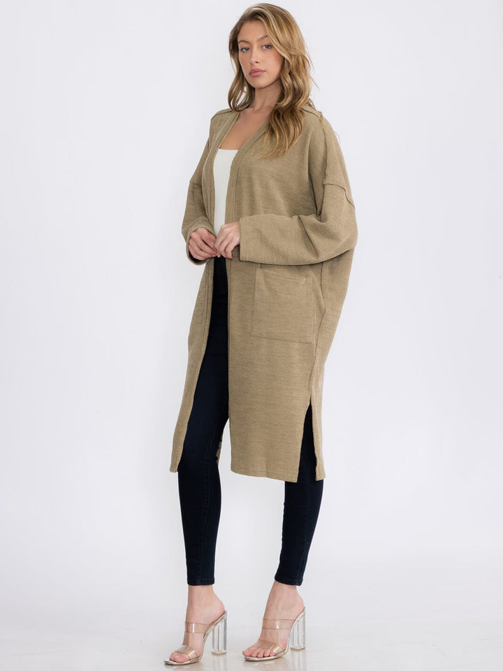 WOMEN'S LONG SLEEVE OPEN FRONT POCKETS CARDIGAN