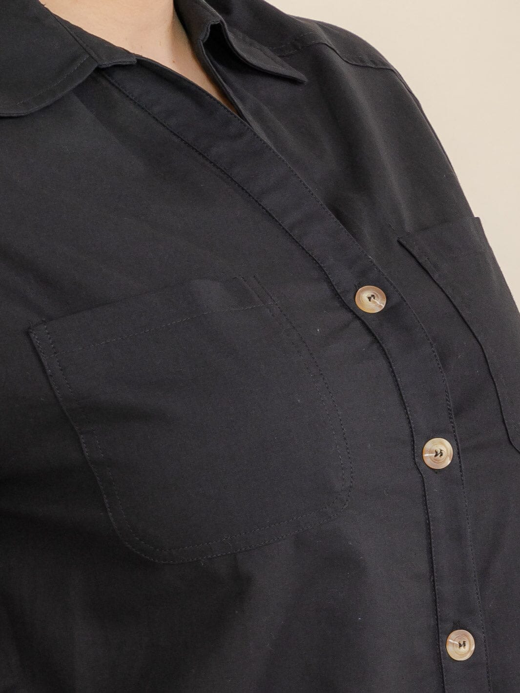 PLUS SIZE SHORT SLEEVE BUTTON UP FRONT POCKET TOP