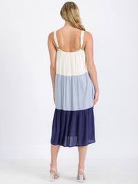 WOMEN'S SLEEVELESS FRONT POCKETS COLORBLOCK MIDI DRESS
