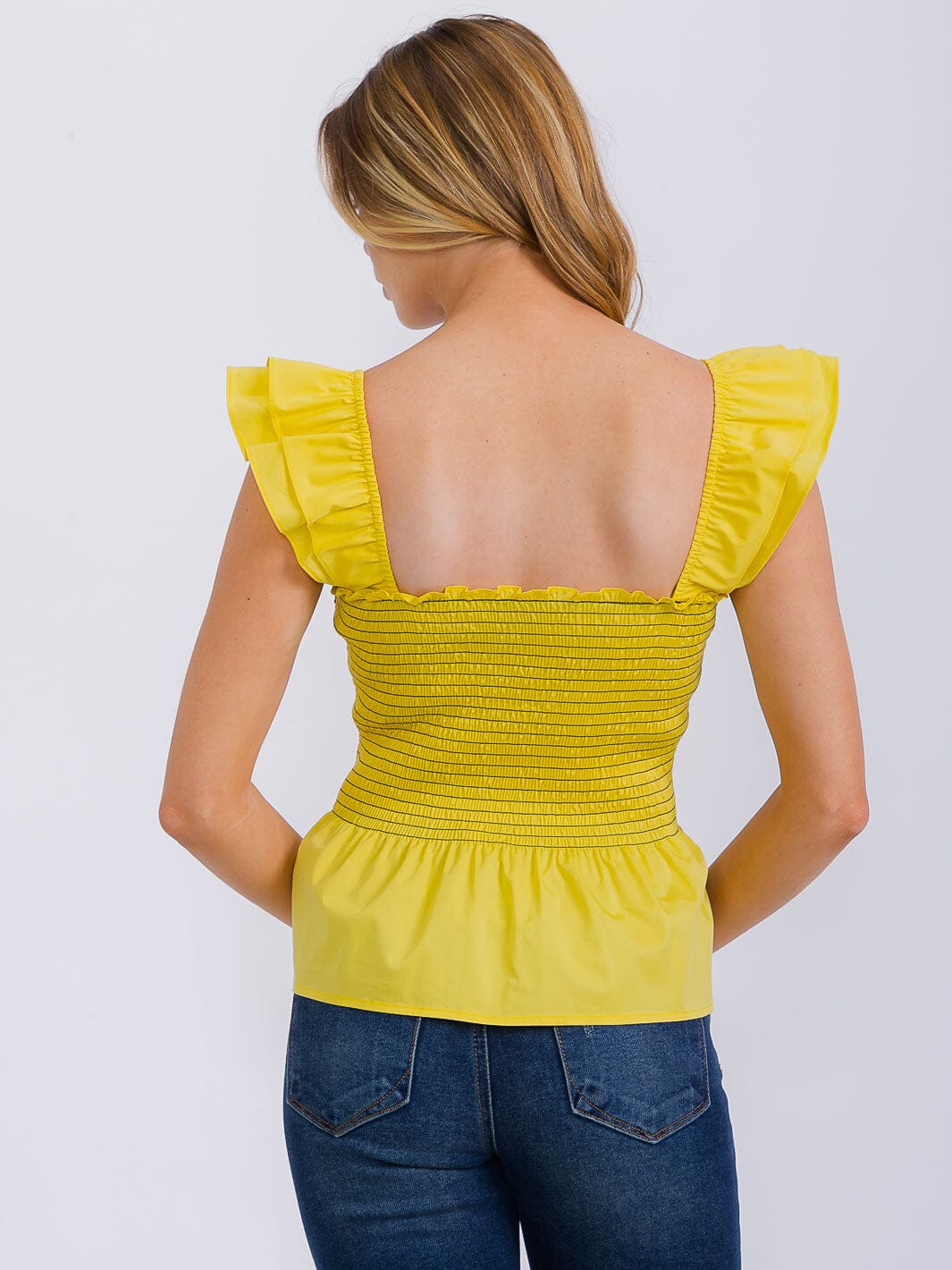 WOMEN'S SLEEVELESS SQUARE NECK SMOCK PEPLUM TANK TOP