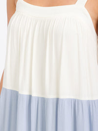 WOMEN'S SLEEVELESS FRONT POCKETS COLORBLOCK MIDI DRESS