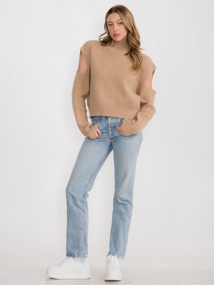 WOMEN'S LONG SLEEVE TURTLE NECK COLD SHOULDER TOP