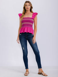 WOMEN'S SLEEVELESS SQUARE NECK SMOCK PEPLUM TANK TOP