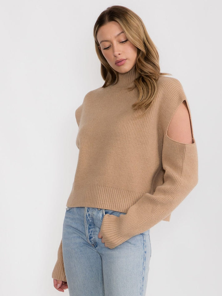 WOMEN'S LONG SLEEVE TURTLE NECK COLD SHOULDER TOP
