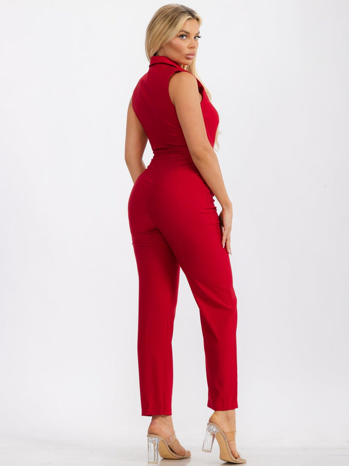 WOMENS' SLEEVELESS FRONT POCKETS SURPLICE JUMPSUIT