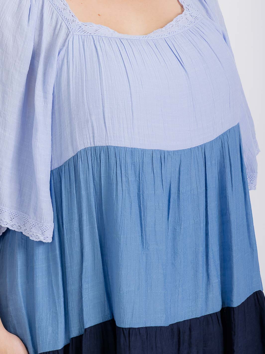 PLUS SIZE SHORT SLEEVE SQUARE NECK TIERED COLORBLOCK TUNIC MINI DRESS