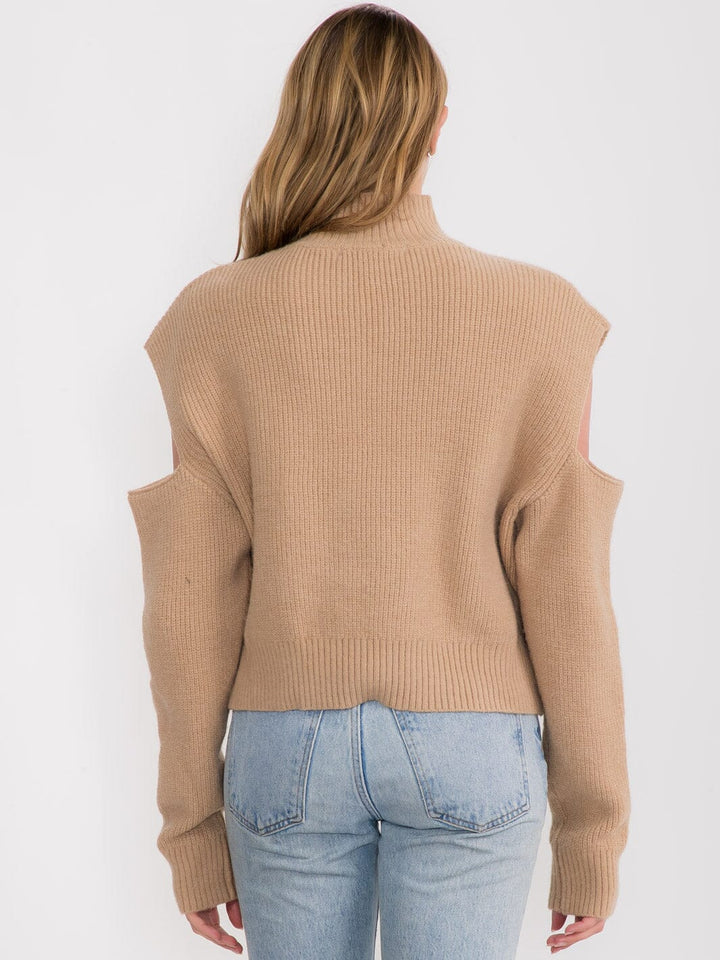 WOMEN'S LONG SLEEVE TURTLE NECK COLD SHOULDER TOP