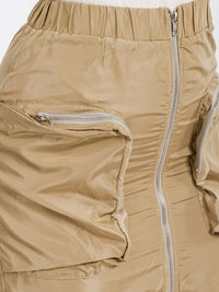 WOMEN'S ELASTIC WAIST ZIP UP FRONT CARGO POCKETS MIDI SKIRT