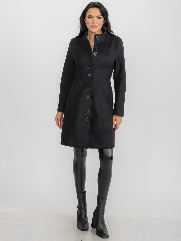 WOMEN'S LONG SLEEVE BUTTON CLOSURE FRONT POCKETS COAT