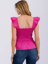 WOMEN'S SLEEVELESS SQUARE NECK SMOCK PEPLUM TANK TOP
