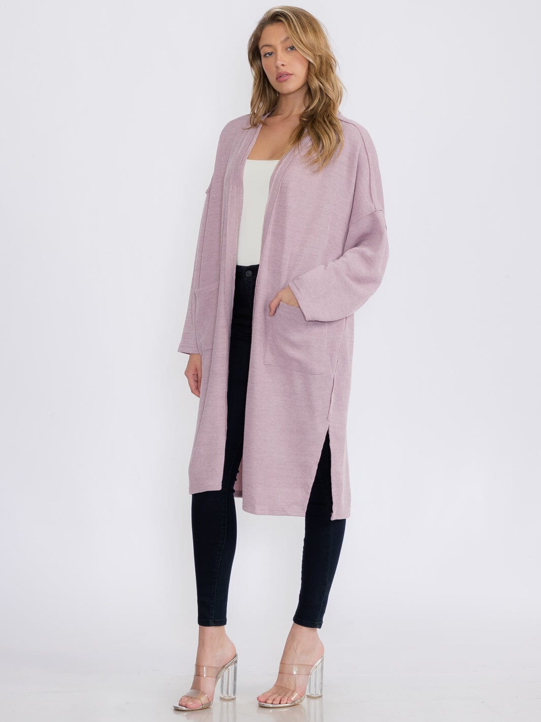 WOMEN'S LONG SLEEVE OPEN FRONT POCKETS CARDIGAN