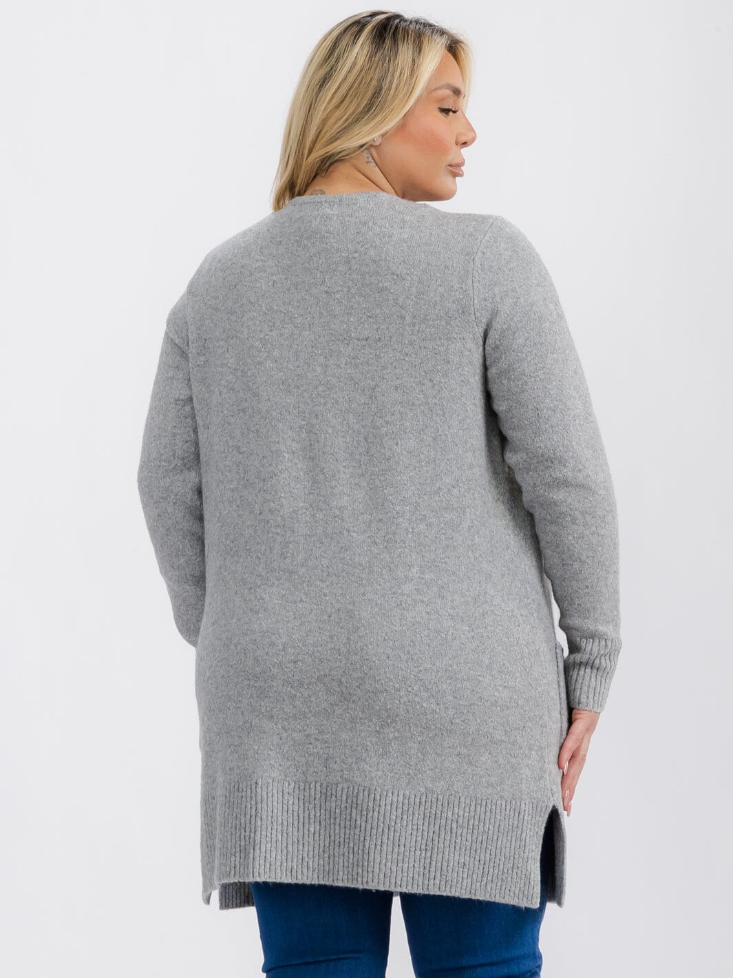 PLUS SIZE LONG SLEEVE OPEN FRONT POCKETS CARDIGAN