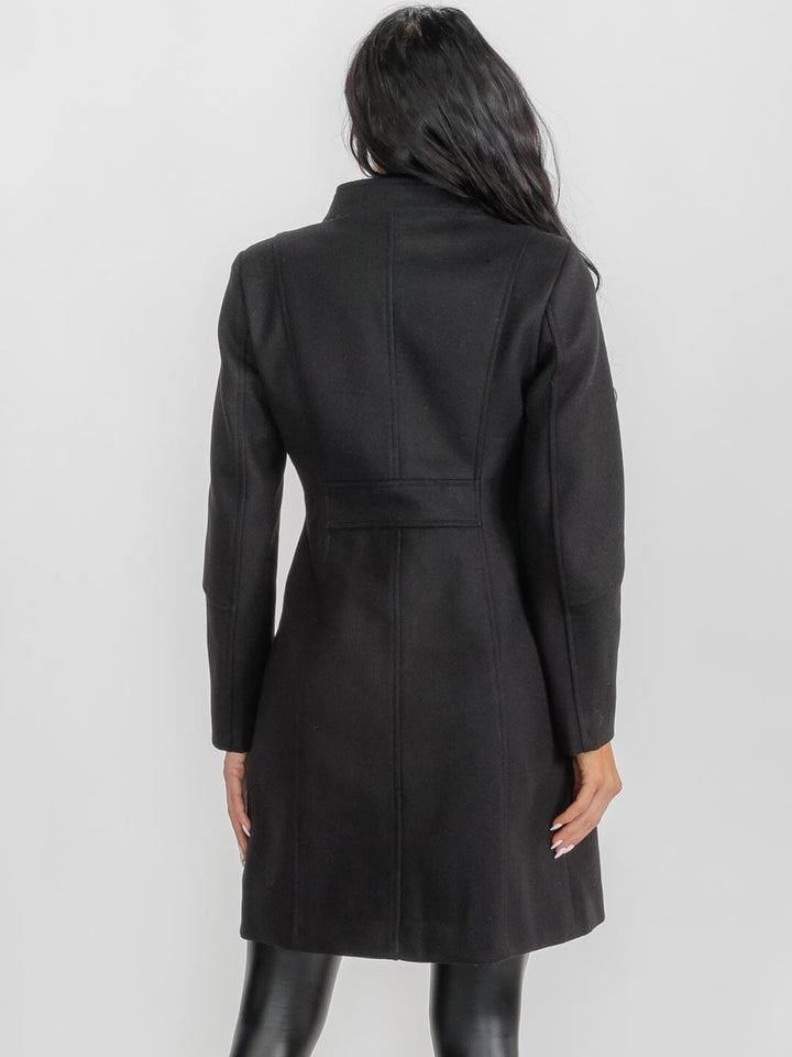 WOMEN'S LONG SLEEVE BUTTON CLOSURE FRONT POCKETS COAT