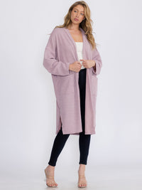 WOMEN'S LONG SLEEVE OPEN FRONT POCKETS CARDIGAN
