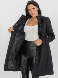 WOMEN'S LONG SLEEVE BUTTON CLOSURE FRONT POCKETS COAT