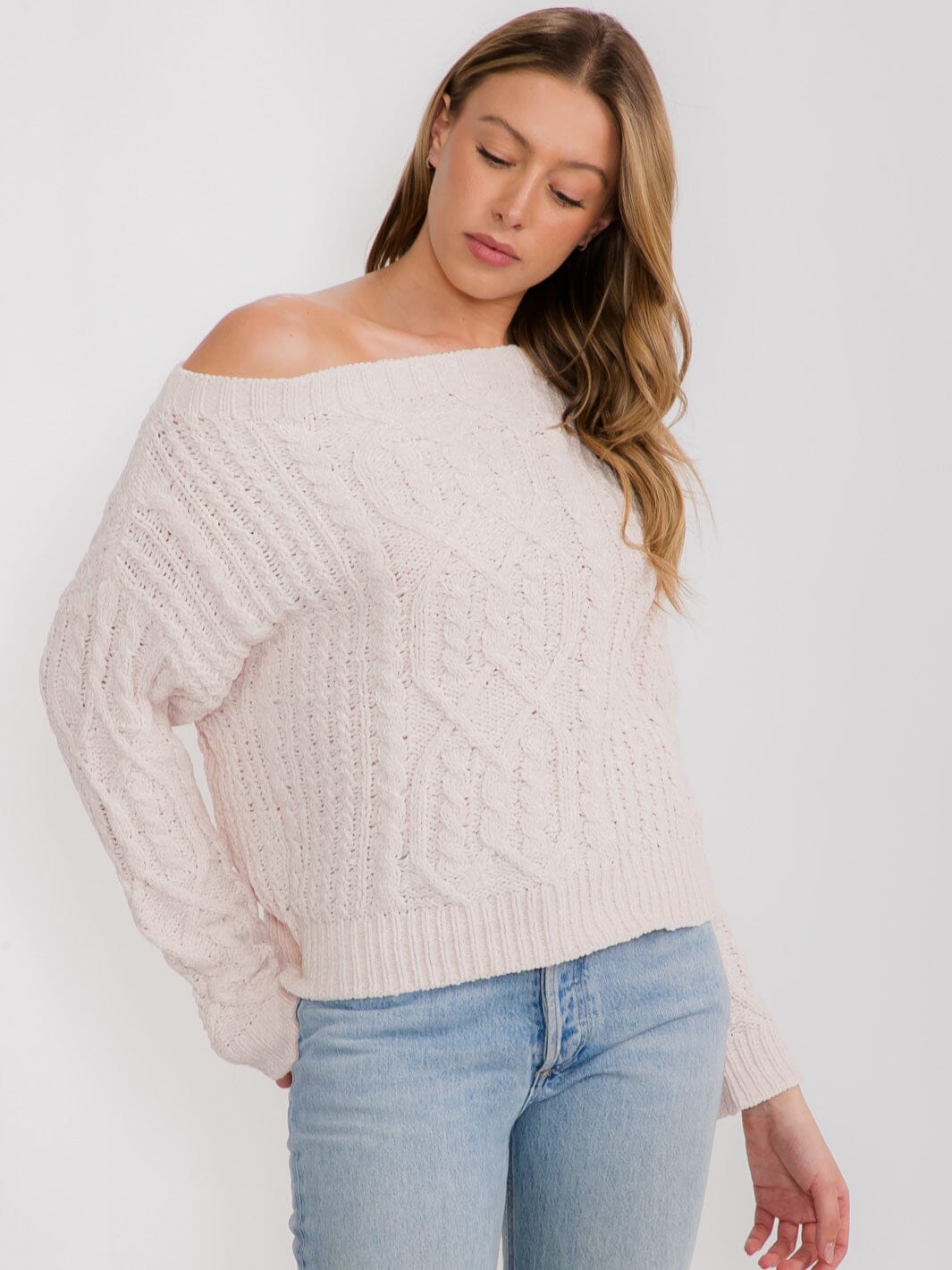 WOMEN'S LONG SLEEVE OFF SHOULDER KNIT PULLOVER SWEATER