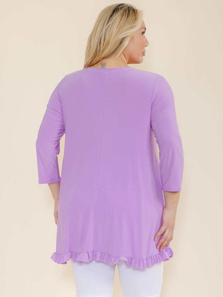 PLUS SIZE 3/4 SLEEVES RUFFLE BOTTOM HEM TUNIC HIGH-LOW TOP