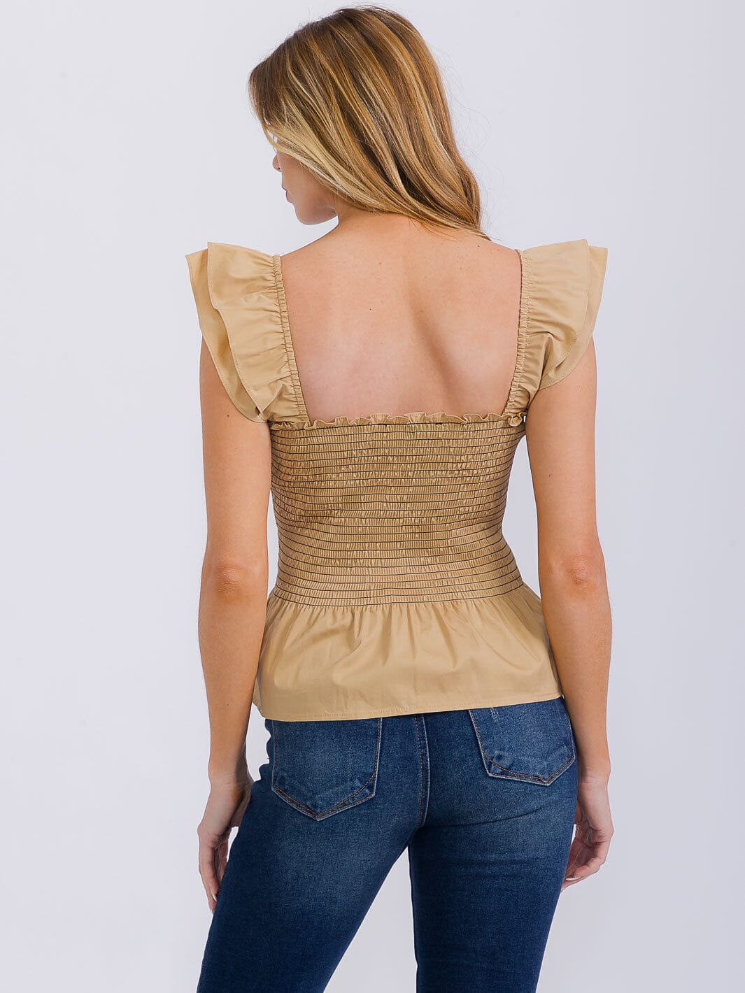 WOMEN'S SLEEVELESS SQUARE NECK SMOCK PEPLUM TANK TOP