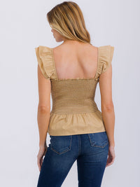WOMEN'S SLEEVELESS SQUARE NECK SMOCK PEPLUM TANK TOP