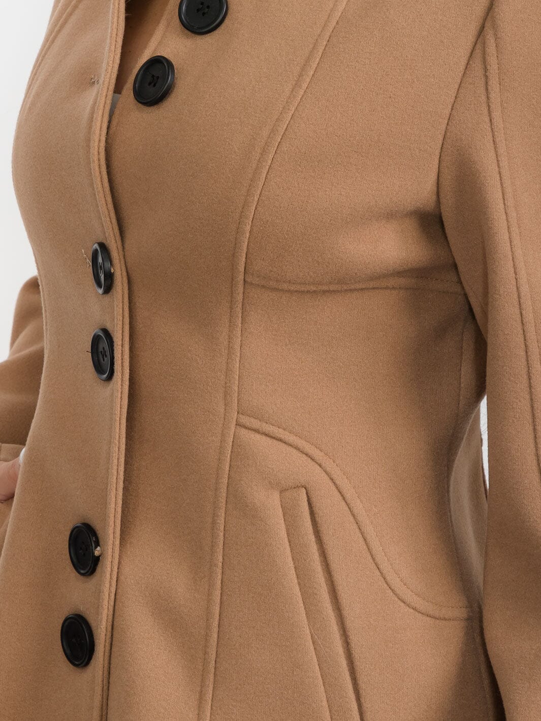 WOMEN'S LONG SLEEVE BUTTON CLOSURE FRONT POCKETS COAT