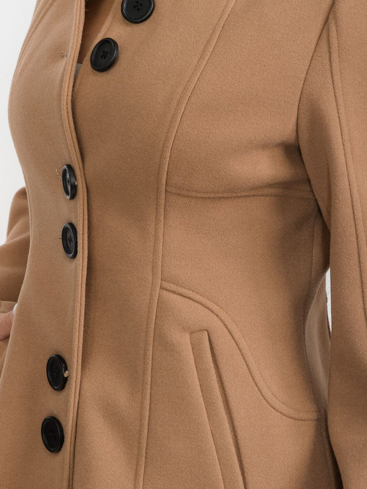 WOMEN'S LONG SLEEVE BUTTON CLOSURE FRONT POCKETS COAT