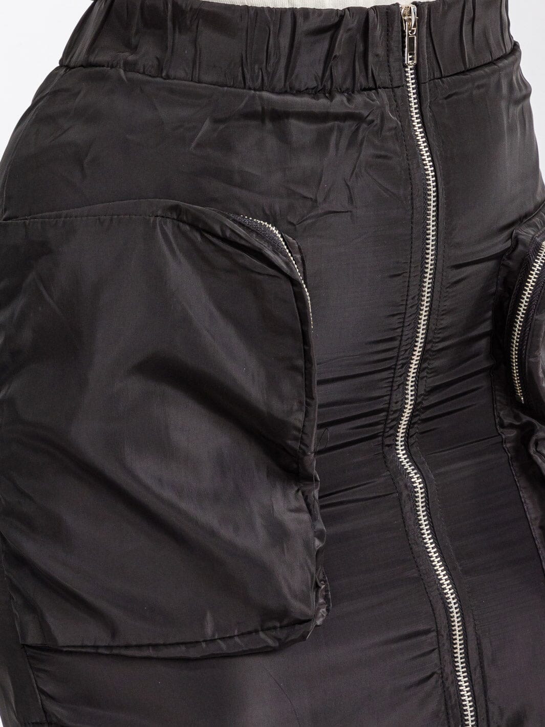 WOMEN'S ELASTIC WAIST ZIP UP FRONT CARGO POCKETS MIDI SKIRT