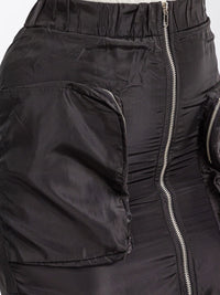 WOMEN'S ELASTIC WAIST ZIP UP FRONT CARGO POCKETS MIDI SKIRT
