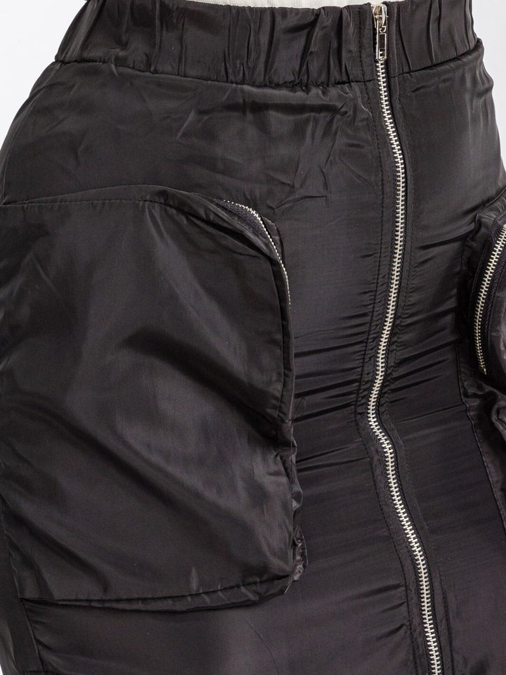 WOMEN'S ELASTIC WAIST ZIP UP FRONT CARGO POCKETS MIDI SKIRT