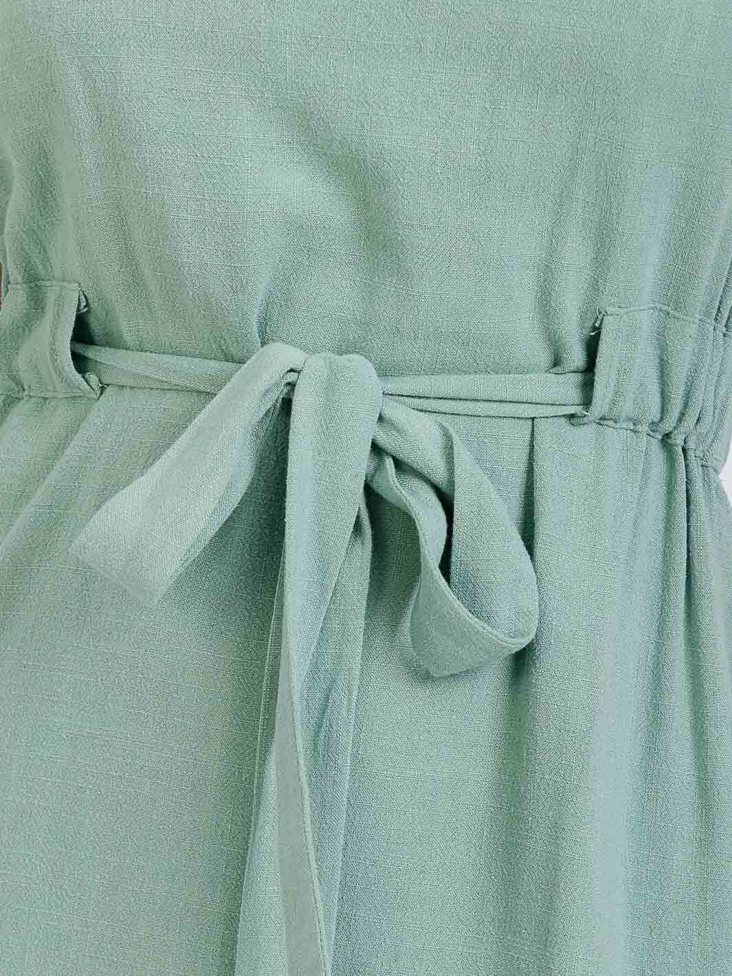 WOMEN'S SHORT SLEEVE BELTED TIERED LINEN MINI DRESS